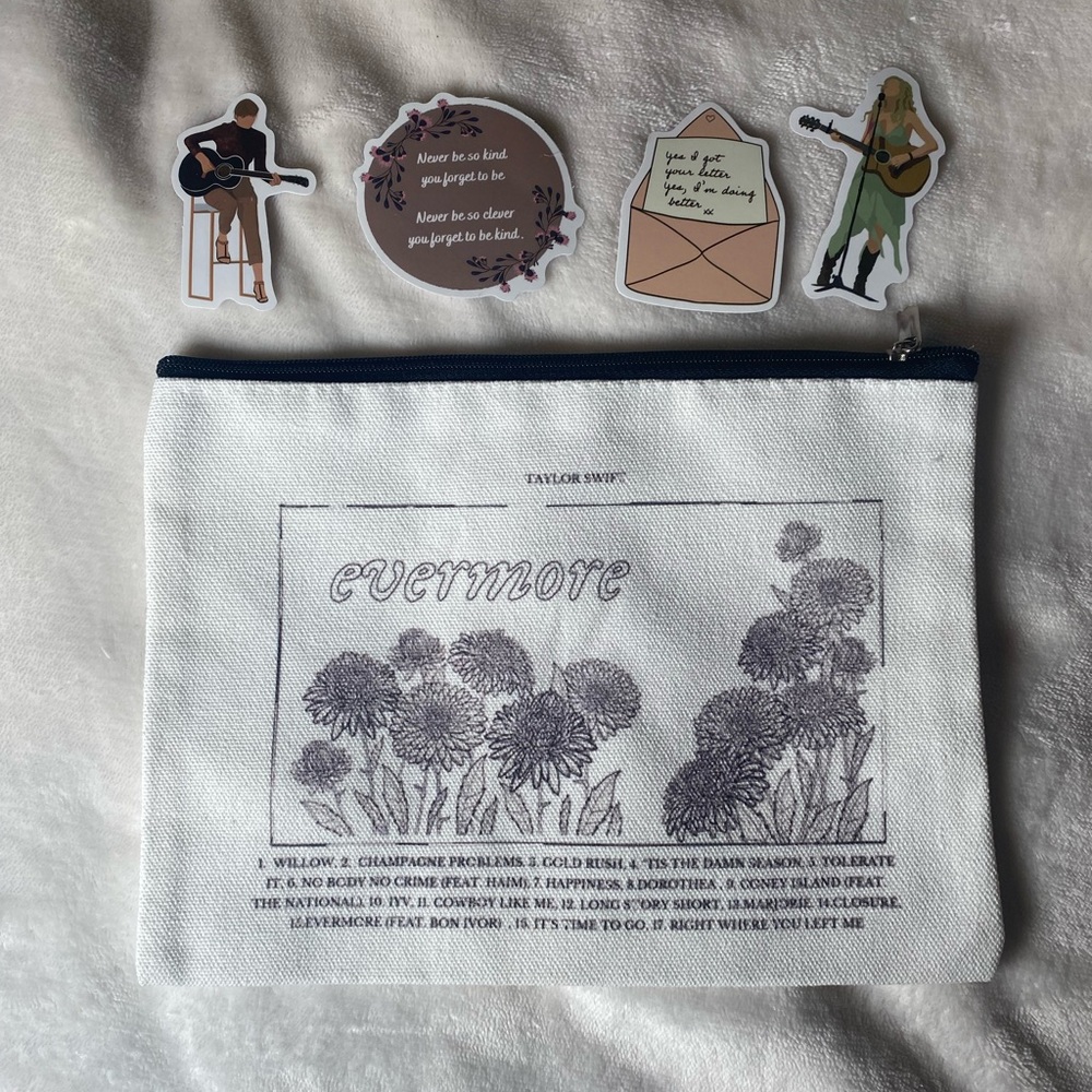 EVERMORE Taylor Swift Pouch Bag + Stickers